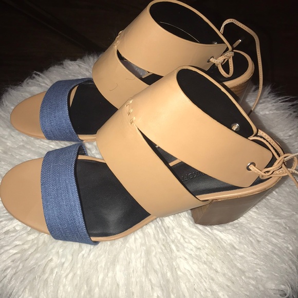 🔥Rebecca Minkoff leather & denim block sandals.🔥 - Picture 2 of 6